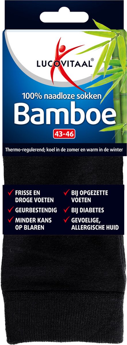 Lucovitaal Bamboe Sok Lang Zwart Maat 43-46 1 paar