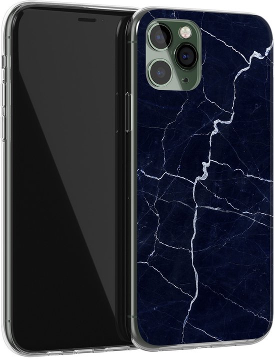 iPhone 11 Pro - Marbre bleu marine | Étui | Étui en Siliconen TPU | Couverture arrière transparente