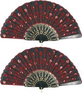 2x stuks spaanse hand waaier zwart met rood 24 cm