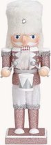 Notenkraker Houten Pop Kerst Roze Glitter met trommel 38 cm