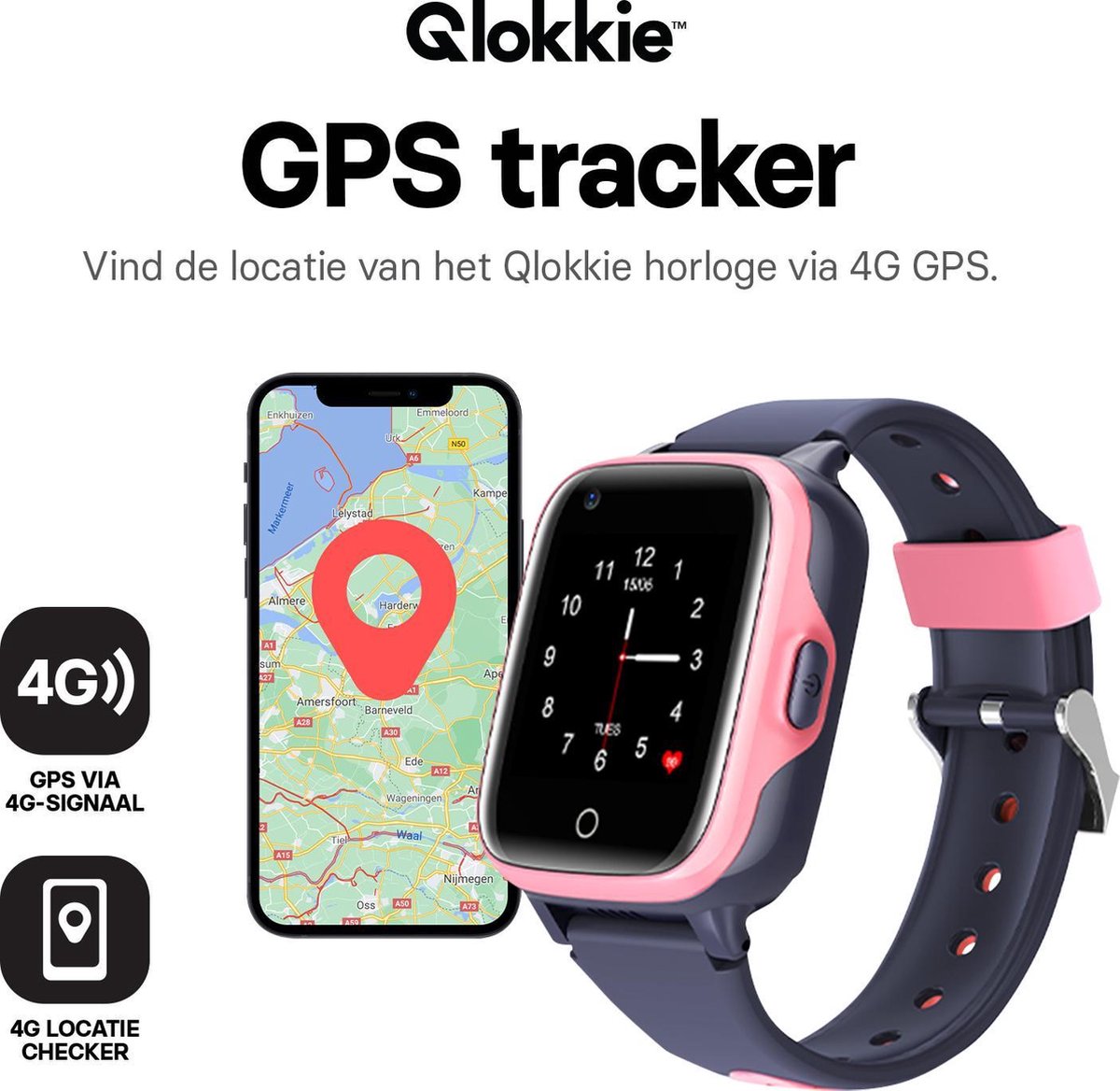 Qlokkie GPS Horloge kind Smartwatch kinderen GPS Tracker 4G SOS