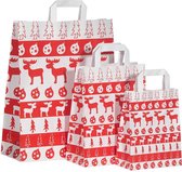 50 x papieren Kersttassen / Kerst draagtassen / Kersttasjes "Noorwegen" Met Platte Oren 18 x 8 x 22cm  + 25 stickers « Merry Christmas »  / Kerst verpakking
