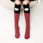 Kniekousen meisjes – 1 paar lange sokken hondje rood-wit – meisjessokken – 6-12 jaar – elastisch katoen