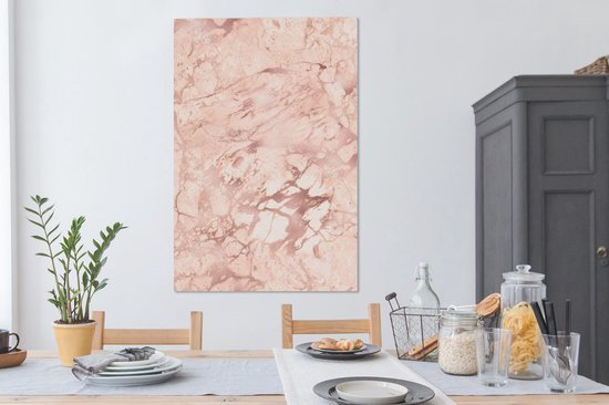 Canvas Schilderij Marmer - Aderen - Roze - 80x120 cm - Wanddecoratie