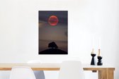 Canvas Schilderij Maan - Boom - Roze - 40x60 cm - Wanddecoratie