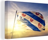 Canvas Schilderij Friesland - Zon - Friese vlag - 30x20 cm - Wanddecoratie