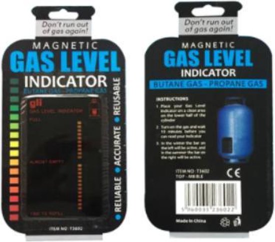 Magnetische gasniveau-indicator voor butaan/propaan. Met kleurenindicatie van leeg tot vol.