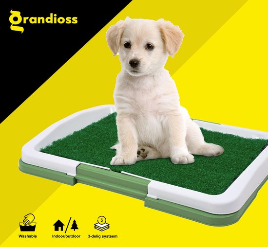 Hondentoilet - Puppy Training Pads - Geurbestendig & Hondvriendelijk Kunstgras - Uitneembare Opvangbak - Voor Puppy's & Kleine Honden - Indoor en Outdoor - 47 x 34 cm - Grandioss®