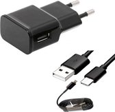 USB stekker – 2A stekker – USB adapter – 1 meter USB C kabel - oplader Samsung Galaxy A02s A11 A12 A20s A21S A22 A30S A31 A32 A40 A41 A50 A51 A70 A71 - zwart