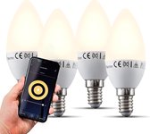 B.K.Licht - Slimme Lichtbron - set van 4 - smart lamp - met E14 - 5.5W LED - WiFi - App - 2.700K warm wit licht - 470 Lm - voice control - lampjes  - LED lamp