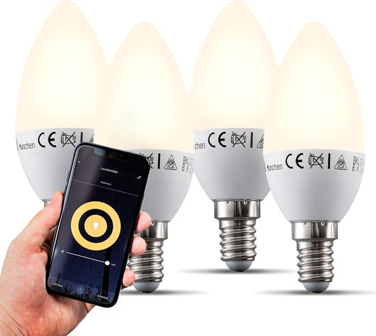 B.K.Licht smart light LED WiFi lamp - E14 - warm wit licht - voice control - set van 4