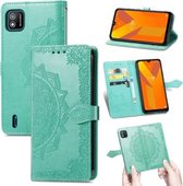 Voor Wiko Y62 Mandala Bloem Reliëf Horizontale Flip Lederen Case met Houder & Drie Kaartsleuven & Portemonnee & Lanyard (Groen)