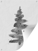 Tuinposter - Tuindoek - Tuinposters buiten - Illustratie - Kerstboom - Kerstmis - zwart wit - 90x120 cm - Tuin