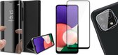 Hoesje geschikt voor Samsung Galaxy A22 5G - Bookcase Zwart - Full Screenprotector - Camera Screen Protector - Spiegel Hoes
