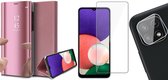 Hoesje geschikt voor Samsung Galaxy A22 5G - Bookcase Roségoud - Screenprotector - Camera Screen Protector - Spiegel Hoes