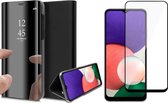 Hoesje geschikt voor Samsung Galaxy A22 5G - Bookcase Zwart - Screen Protector - Spiegel Hoesje