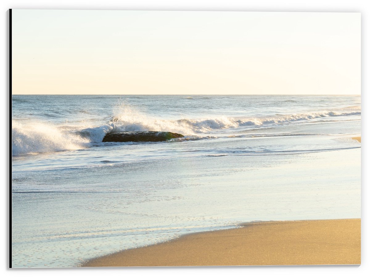 KuijsFotoprint Dibond - Golven op het Strand - 40x30cm Foto op Aluminium (Wanddecoratie van metaal) Blauw