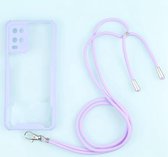 Voor OPPO A54 4G acryl + kleur TPU schokbestendig hoesje met nekkoord (paars)