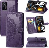 Voor OPPO Realme GT 5G/Realme Q3 Pro 5G Mandala Bloem Reliëf Horizontale Flip Lederen Case met Houder & Drie Kaartsleuven & Portemonnee & Lanyard (Paars)