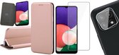 Samsung Galaxy A22 5G - Bookcase Roségoud - Screenprotector - Camera Screen Protector - Wallet Hoesje