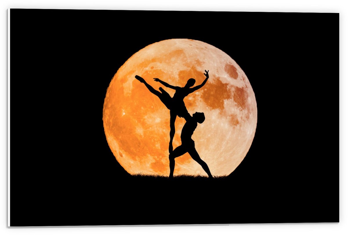 KuijsFotoprint Forex - Dansend Koppel voor de Maan - 60x40cm Foto op Forex Zwart