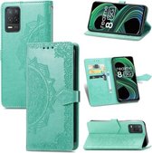 Voor OPPO Realme 8 5G Mandala Bloem Reliëf Horizontale Flip Lederen Case met Houder & Drie Kaartsleuven & Portemonnee & Lanyard (Groen)