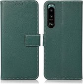 Voor Sony Xperia 5 III Litchi Textuur PU + TPU Horizontale Flip Leather Case met Houder & Kaartsleuven & Portemonnee (Donkergroen)