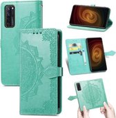 Voor ZTE Axon 20 5G Mandala Bloem Reliëf Horizontale Flip Lederen Case met Houder & Drie Kaartsleuven & Portemonnee & Lanyard (Groen)