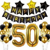 50 Jaar Verjaardag Versiering Set - Happy Birthday Ballonnen &Slingers - Sarah Abraham Decoratie - Zwart en Goud