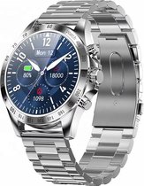 Belesy® ROYAL 2 - Smartwatch Dames - Smartwatch Heren - Horloge – Hartslag - Bloeddruk - Stappenteller - 1.28 inch - 100+ wijzerplaten - Full Touch – Staal – Schakel - Zilver