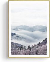 Poster - Canvas - Canvas schilderij - 30x40 cm - Bergen - Natuur - Mist - A3 formaat - Hoge kwaliteit