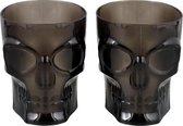 Plastic Halloween glazen Skull "Zwart" 4 stuks
