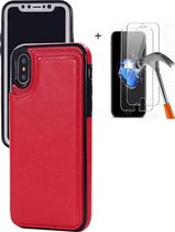 GSMNed – iPhone XR – Leren telefoonhoes Rood – Luxe iPhone XR – Card Case – magneetsluiting – Rood – met screenprotector