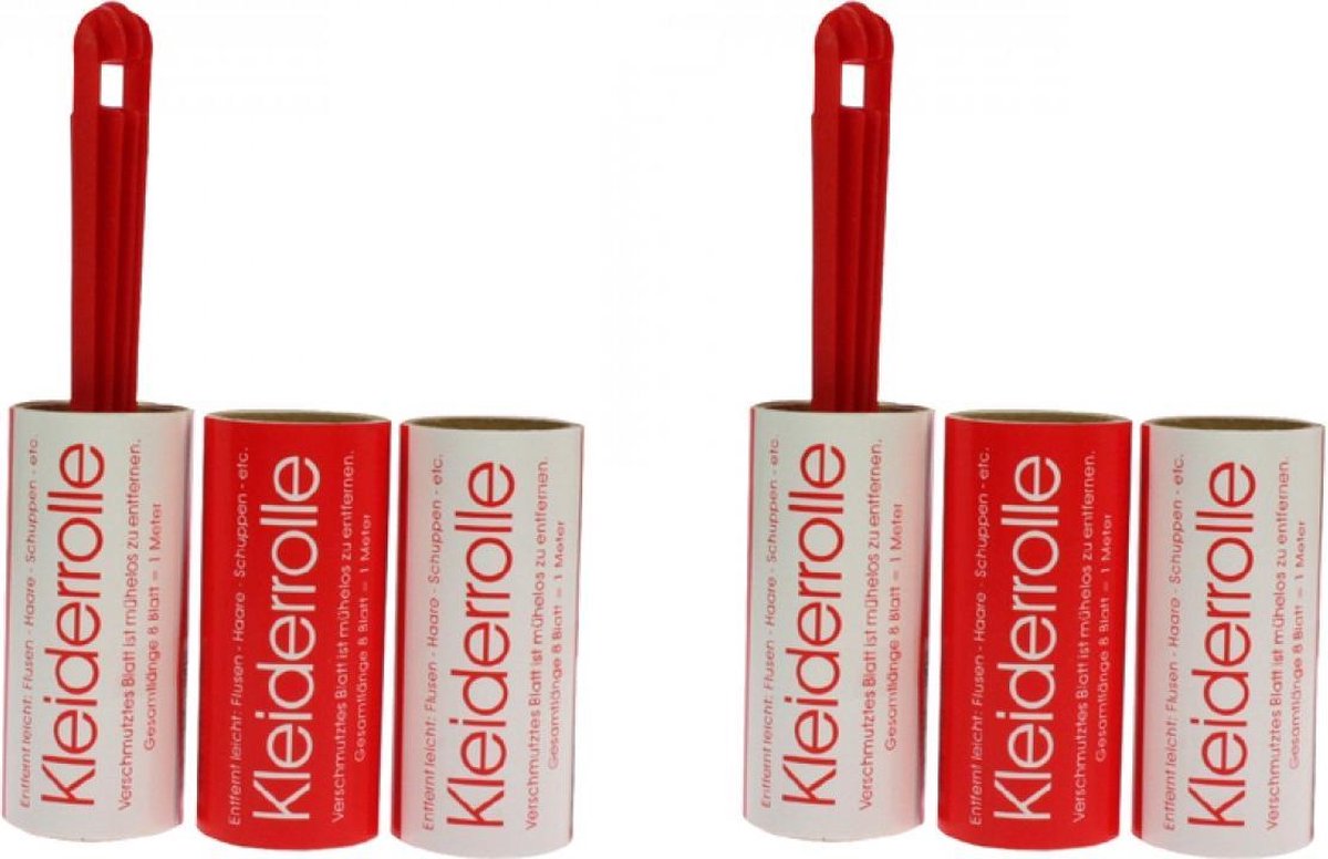 Kledingrollers - Kleefroller - Set van 6 Stuks - 2 Houders + 4 Navulling - Totaal 48 vel - 6 Meter