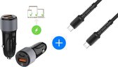 Autolader USB-A & USB-C met USB-C Oplaadkabel - Snellader - Auto Lader - Sigarettenaansteker Oplader - Geschikt voor Oneplus 2/3/3T/4/5/5T/6/6T/7/7 Pro/7T/Nord/ Nord CE /N10 5G / N100 / CE / 