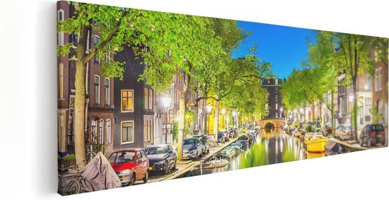 Artaza - Peinture sur toile - Canal d'Amsterdam la nuit - 120 x 40 - Groot - Photo sur toile - Impression sur toile