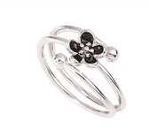N3 Collecties Vintage zwarte bloem aanpasbare zilveren ring