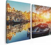 Artaza Canvas Schilderij Tweeluik Amsterdamse Brug - Gracht - Met Bloemen - 120x80 - Foto Op Canvas - Canvas Print