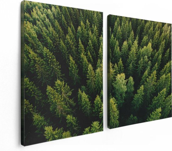 Artaza Peinture Sur Toile Diptyque Forêt Avec Des Arbres D'en Haut - 120x80 - Tableau Sur Toile - Impression Sur Toile