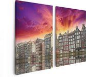 Artaza Canvas Schilderij Tweeluik Amsterdamse Huisjes Bij Het Kanaal - Kleur - 80x60 - Foto Op Canvas - Canvas Print
