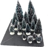 Kerstdorp onderdelen miniatuur set van 32x boompjes - Kerstdorpen landschap onderdelen - Kerstbomen