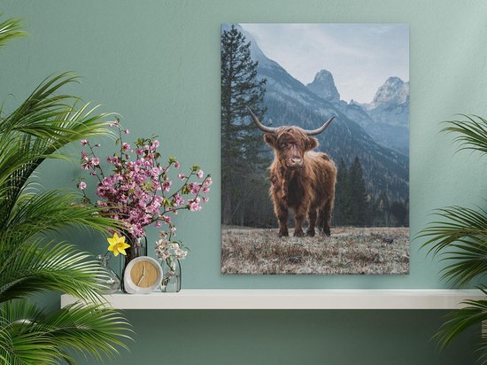 Artaza - Peinture sur toile - Vache Highlander écossais dans les Montagnes - 30 x 40 - Klein - Photo sur toile - Impression sur toile
