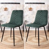 Eetkamerstoel Gaby - stoel - industrieel - velvet - velours - fluweel - groen - zwart metaal - set van 2