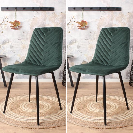 Eetkamerstoel Gaby - stoel - industrieel - velvet - velours - fluweel -  groen - zwart... | bol.com