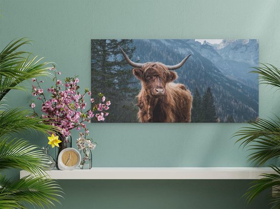 Artaza - Peinture sur toile - Vache Highlander écossais dans les Montagnes - 40 x 20 - Klein - Photo sur toile - Impression sur toile