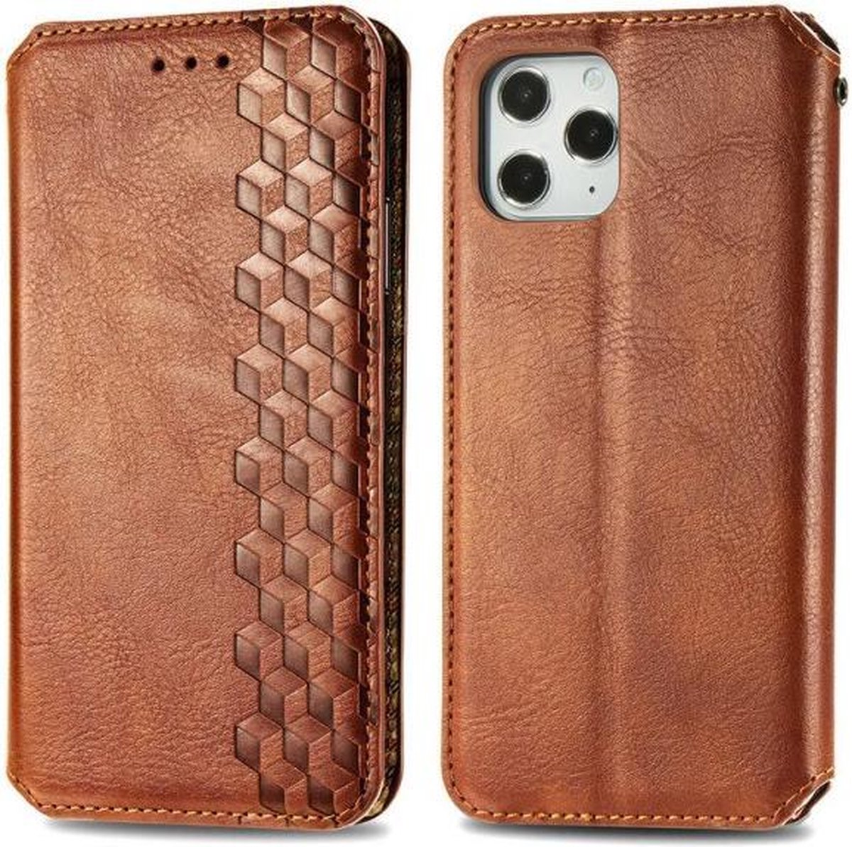 BukkitBow - Leather Case - Kunstleer - Wallet Case - Met Kaarthouder - Hoesje voor iPhone 12/12 Pro – Bruin