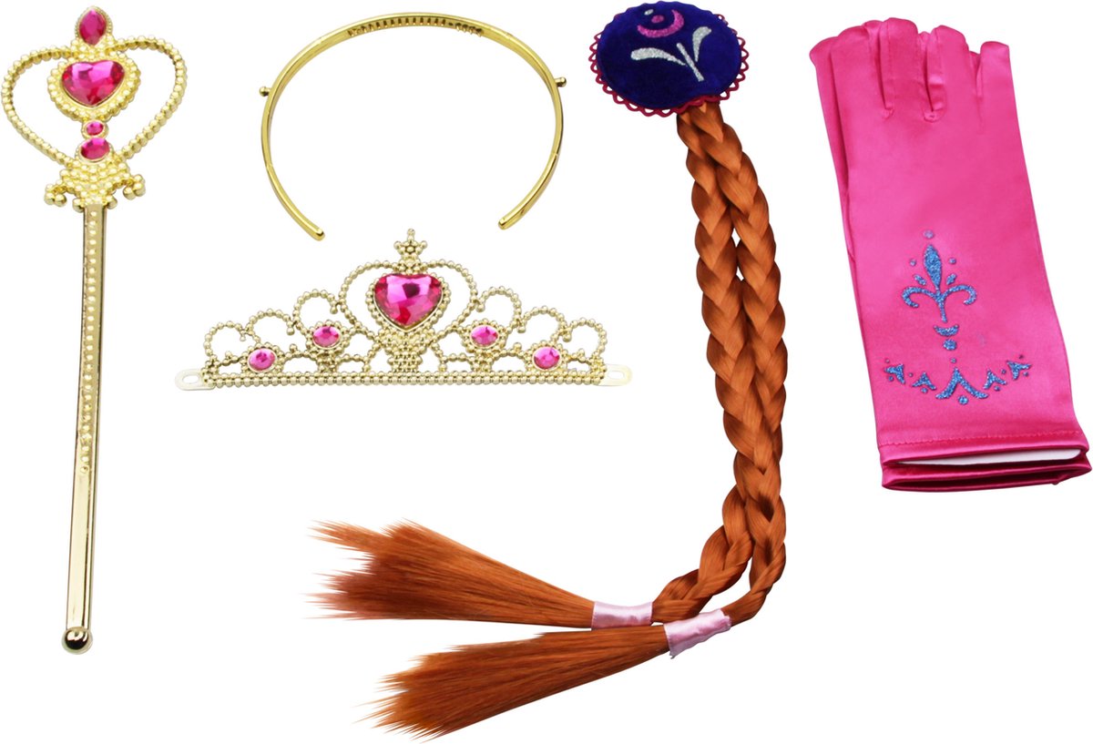 Carnavalskleding kinderen - Het Betere Merk prinsessenjurk meisje - verkleedkleren meisje - tiara - kroon - toverstaf- Anna verkleedjurk — afbeelding 4