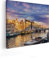 Artaza Canvas Schilderij Amsterdamse Gracht In De Nacht Met Sterren - 100x80 - Groot - Foto Op Canvas - Canvas Print