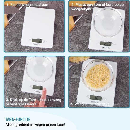 UNIWEIGH Voedingsweegschaal, 5 kg digitale voedselweegschaal voor gewichtsverlies, perfect voor de berekening van feiten en calorieën, meal prep, vet, calorieën, koolhydraten