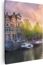 Artaza Canvas Schilderij Amsterdamse Grachten  - 80x100 - Groot - Foto Op Canvas - Canvas Print